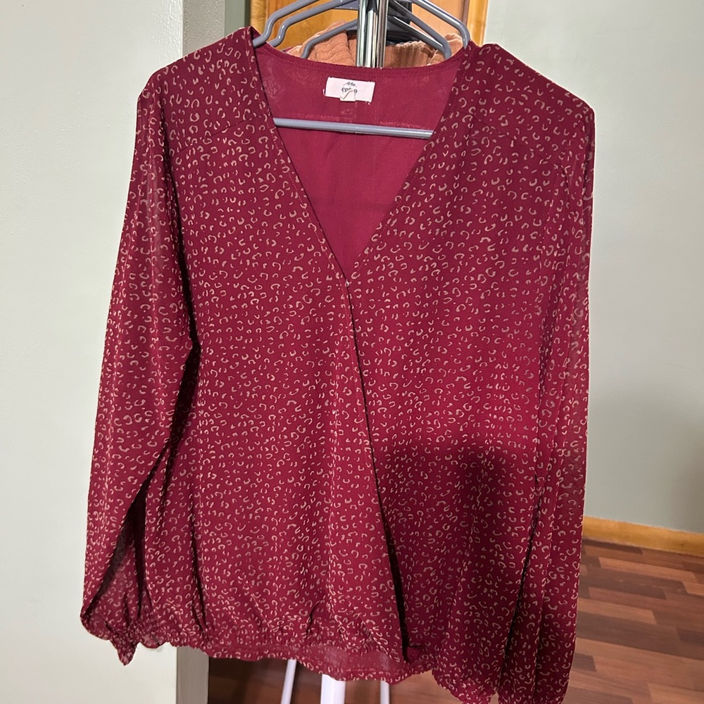 Entro Burgundy Animal Print Blouse